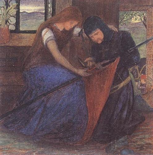 Elizabeth Siddal A Lady Affixing a Pennant to a Knight's Spear Norge oil painting art